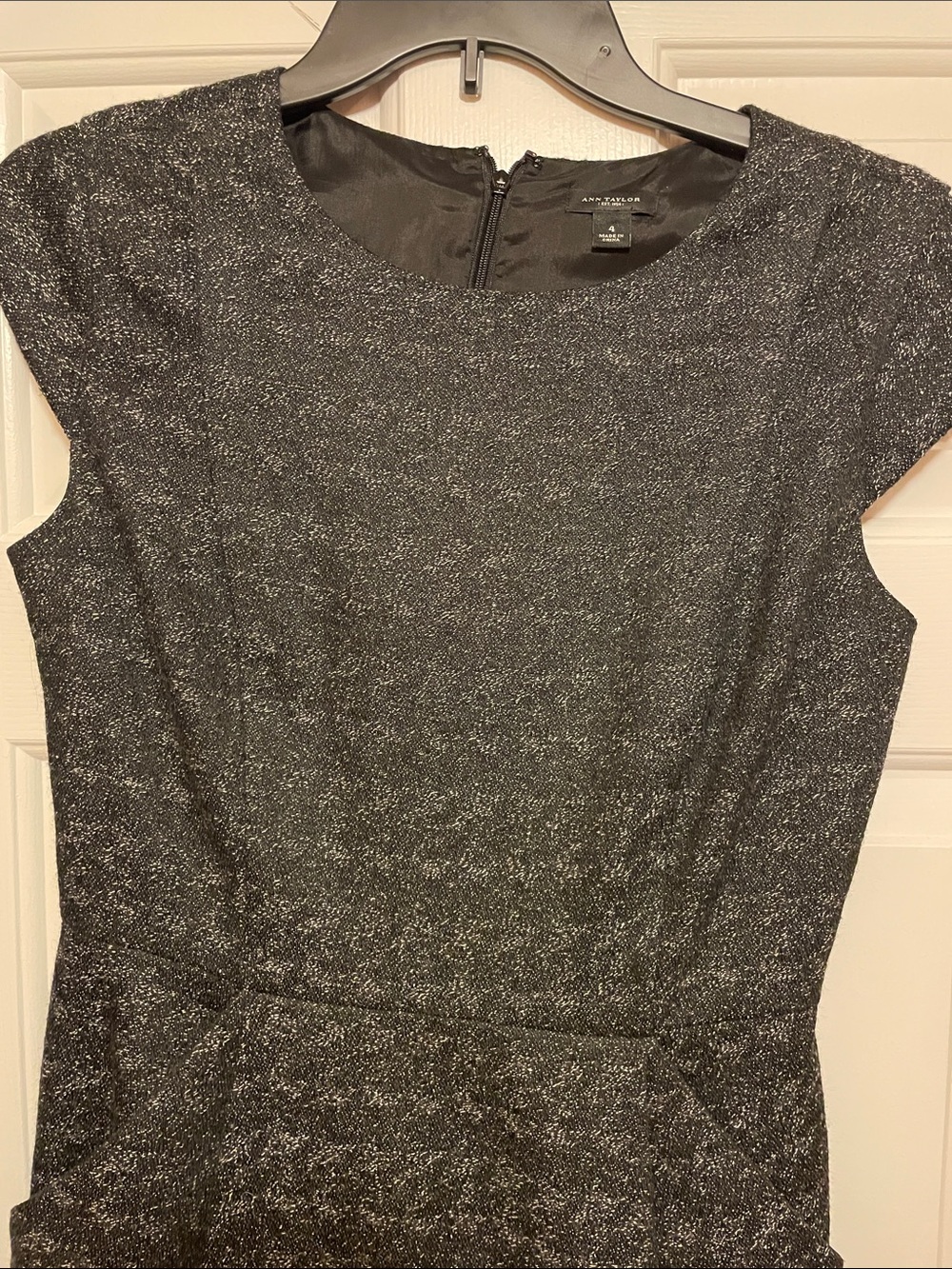 Ann Taylor Black Glitter Cap Sleeve Sheath Midi Dress
